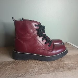 Madden Girl Womens Kurtt Combat Platform Lace Up Boots 9 Burgundy Goth Punk